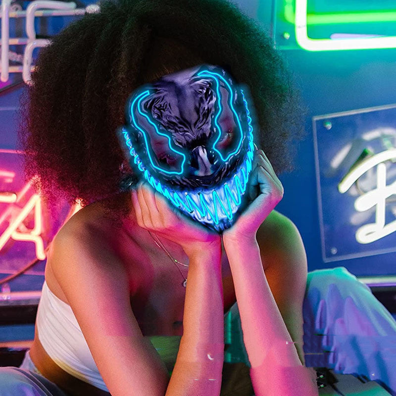 Light-Up LED Horror Mask – Neon Full-Face Halloween Mask