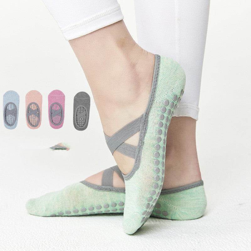 Non-Slip Pilates & Yoga Grip Socks – Women's Cross-Strap Cotton Socks