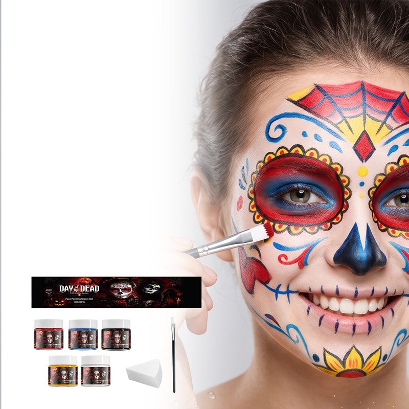 5-Color Halloween Face Paint Kit – With Sponge & Brush