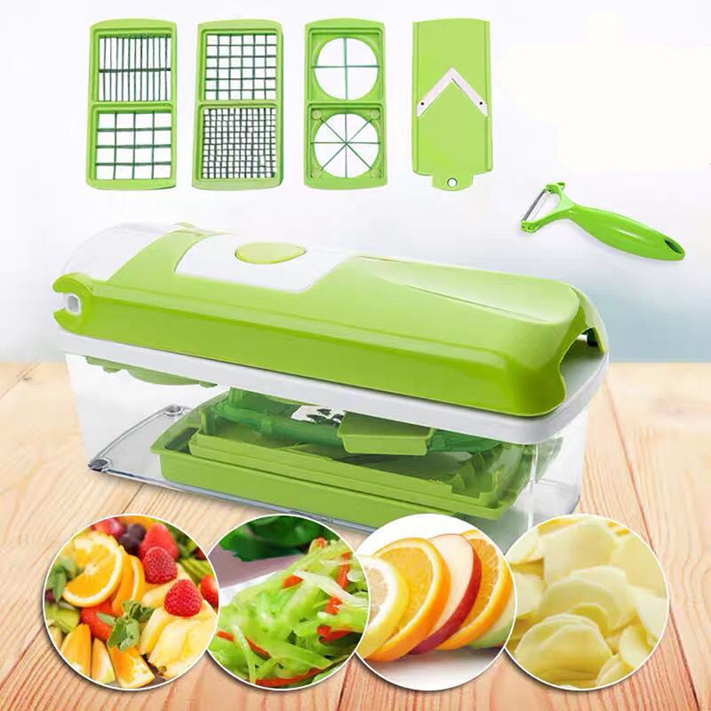 12-in-1 Vegetable Chopper – Multi-Blade Food Dicer, Slicer & Grater with Container