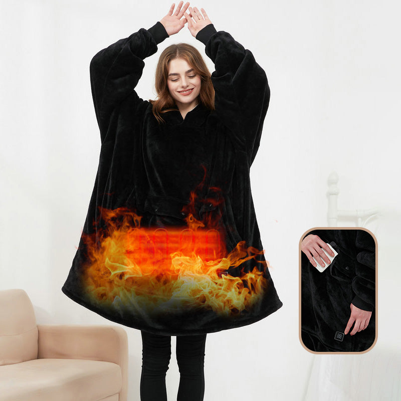 USB Heated Wearable Blanket Hoodie – Oversized Sherpa Hoodie with Back Heating Pad
