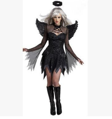 Adult Black Dark Angel Costume – Gothic Fallen Angel Halloween Outfit
