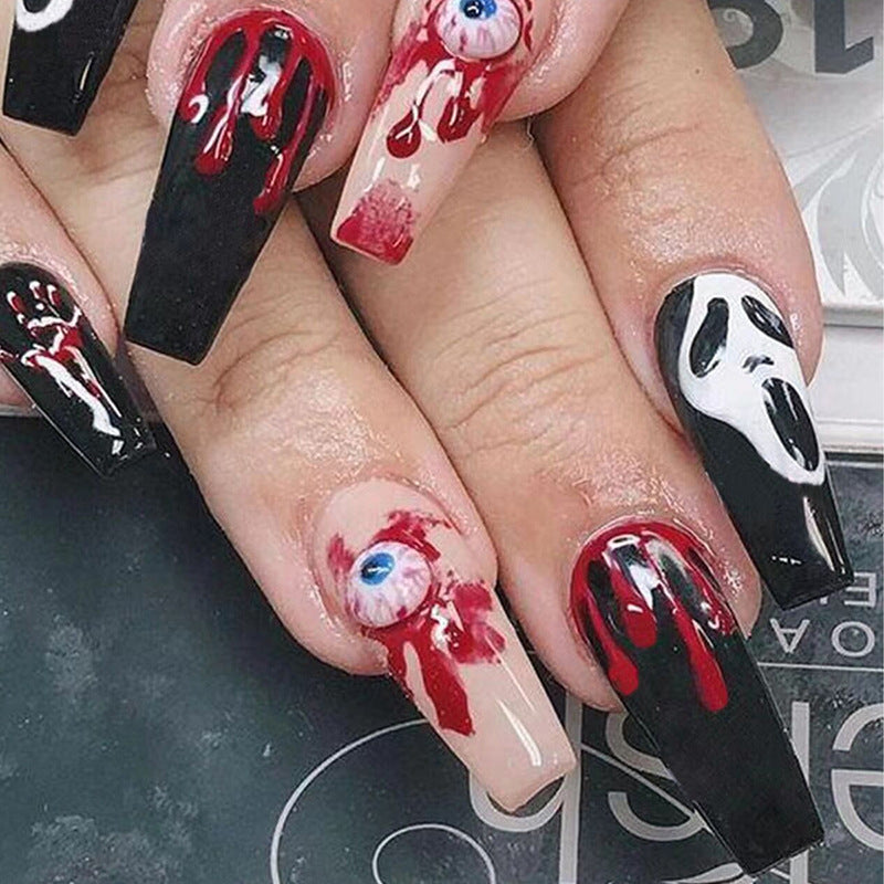Halloween Press-On Nails – Blood Drip Ghost Design, 24 Pcs