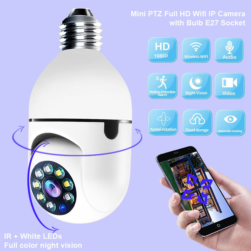 1080P WiFi Light Bulb Security Camera – 4X Zoom E27 Home Monitor