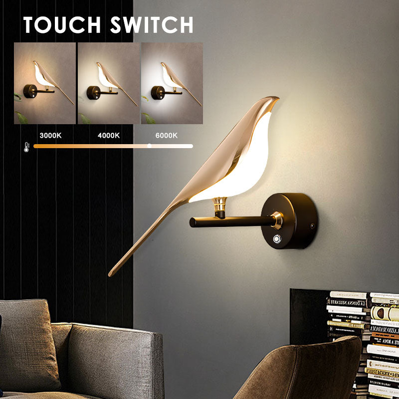 Golden Bird LED Wall Light Sconce – Creative Novelty Bedside Bedroom Lamp
