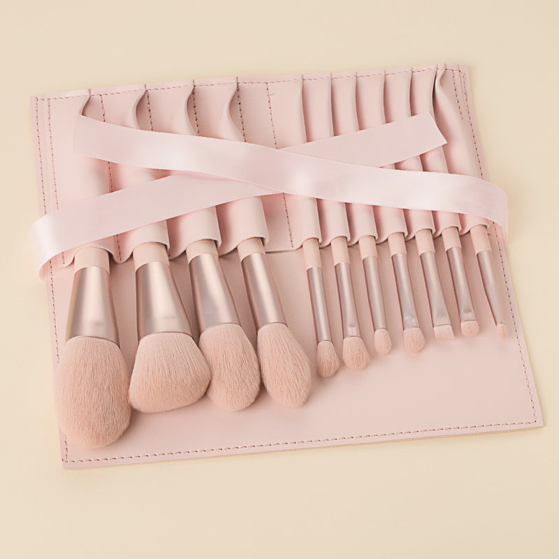Pink Makeup Brush Set for Beginners – 11 Brushes with Ribbon Bag