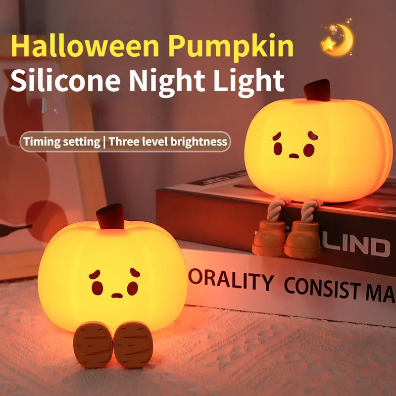 Soft Silicone Pumpkin Night Light – Rechargeable Halloween Lamp