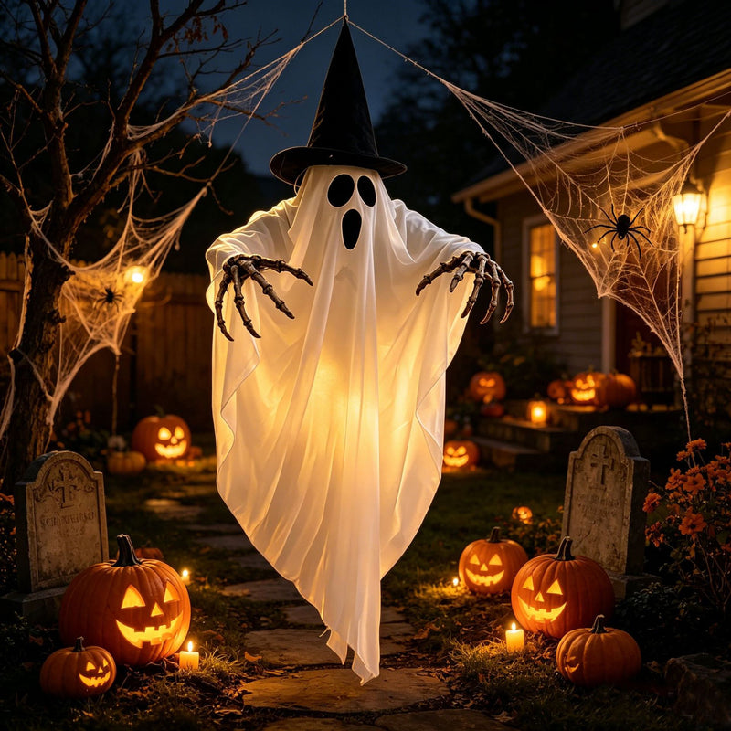 Glowing Halloween Skull & Wizard Hat Decoration